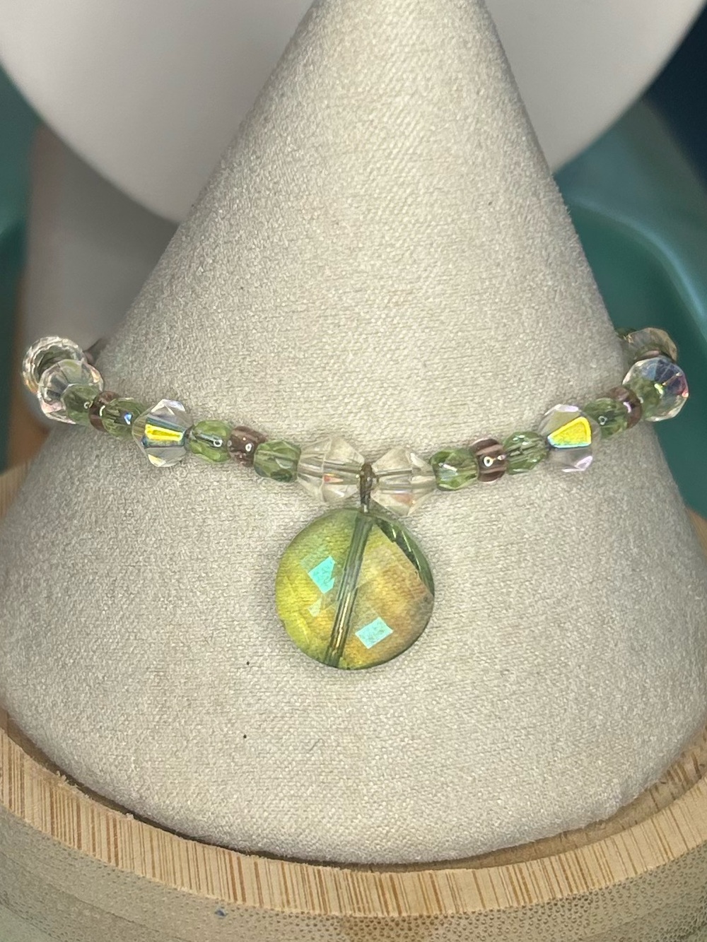 Y2K Fairycore Green Iridescent Crystal Beaded Adjustable Charm Bracelet